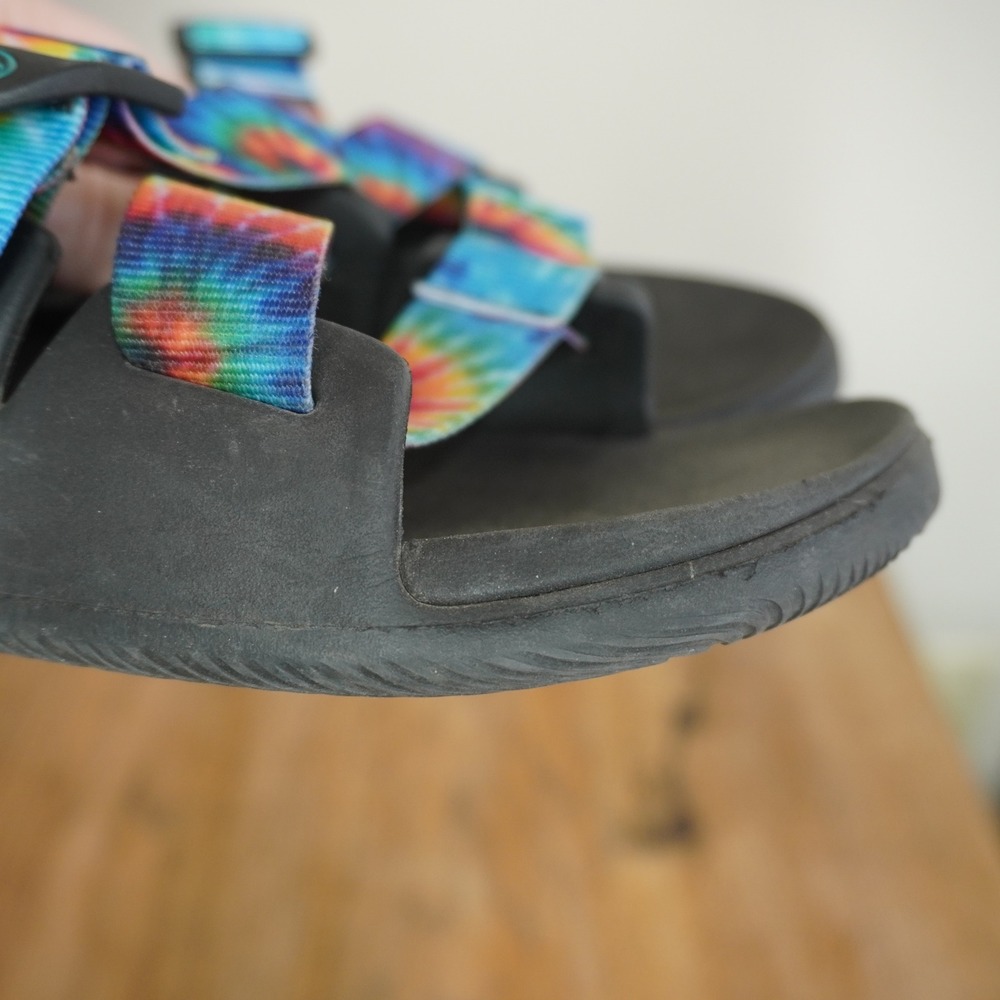 Chaco Chillos Slide Sandals Womens 9 Tie Dye Rainbow Adjustable Straps Black - Picture 8 of 10